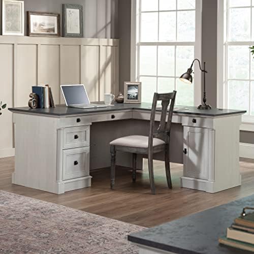 Sauder Palladia L Shaped Desk with Drawers, Office Desk with File Cabinet Storage, Cable Management, Keyboard Tray, in Glacier Oak Finish - Image 2