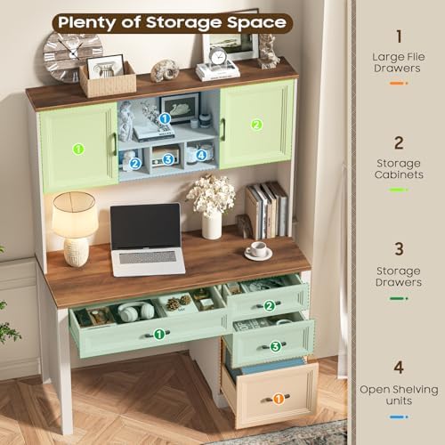 Vabches Farmhouse Executive Desk with 4 Drawers and Storage Cabinet, Rustic Large Home Writing Desk with Hutch, Workstation for Bedroom, White - Image 5