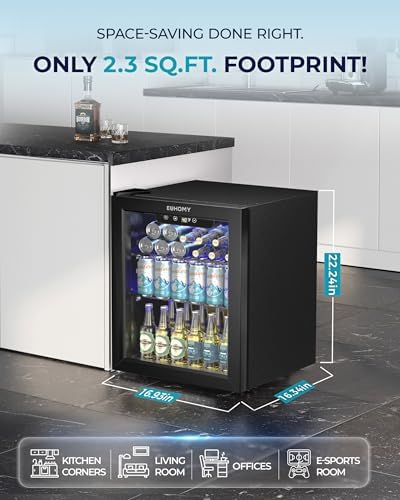 EUHOMY 1.7 Cu.ft Mini Fridge, 68 Can Beverage Refrigerator with Glass Door - Image 2