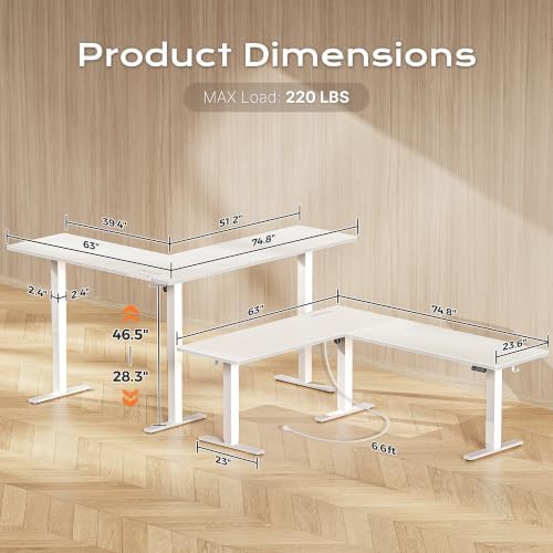 Huuger 75 x 63 Inch L Shaped Standing Desk with Power Outlets - Image 3