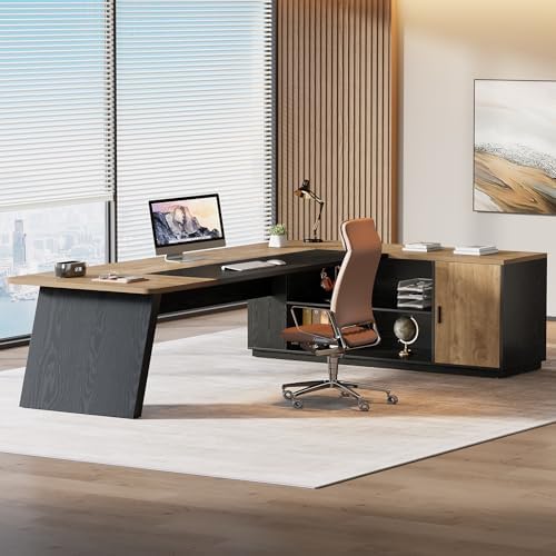Tribesigns 79" Executive Desk, Large Office Desk with Cabinet, Oak - Image 4