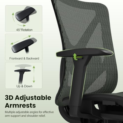 Ergonomic Office Chair, Mesh Computer Desk Chairs with BIFMA X5.1 Certified, Adjustable Lumbar Support, 3D Arm, Tilt Back, Wide Seat, Comfy Swivel Work Task Chair for Company and Home (Forest Green) - Image 5