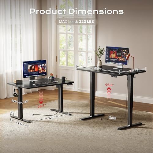 Huuger 39 X 24 Inch Electric Standing Desk with Power Outlets and USB-C Port, Height Adjustable Desk, Sit Stand Desk for Home Office, Computer & Gaming Desk with 3 Presets, Stable Steel Frame, Black - Image 5