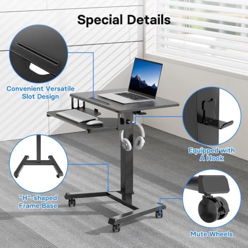 BONTEC Mobile Standing Desk with Keyboard Tray, Mobile Podium on Wheels - Image 5