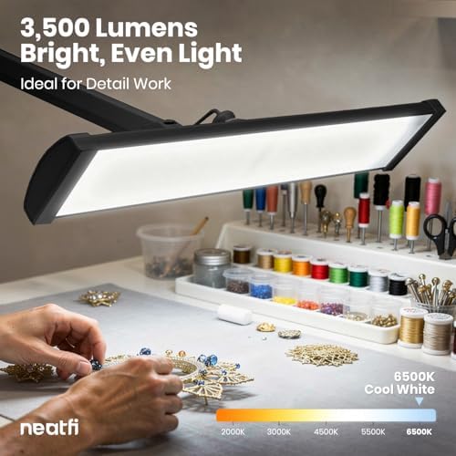 Neatfi Ultra 3,500 Lumens LED Desk Lamp with Clamp – 45W, 270 SMD LEDs, Shadow-Free | Adjustable Brightness | Task Light for Nail, Craft & Office (Black, 26-Inch Wide Shade) - Image 6