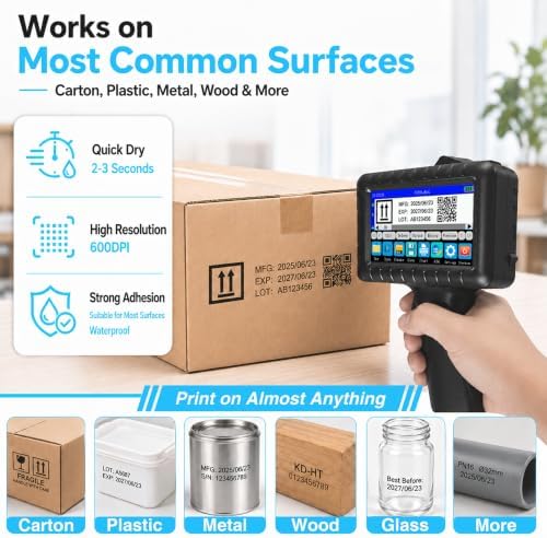 Handheld Inkjet Printer, Portable Batch Code & Expiration Date Printer with 42ml Fast-Dry Ink for Barcode, QR Code, Logo on Plastic, Metal, Glass, Wood & Cardboard - Image 3