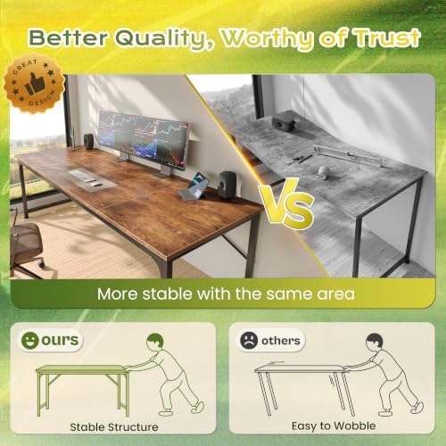 PRAISUN 63 Inch Computer Desk, Office Desk, Spacious Desktop, Rustic Brown - Image 4