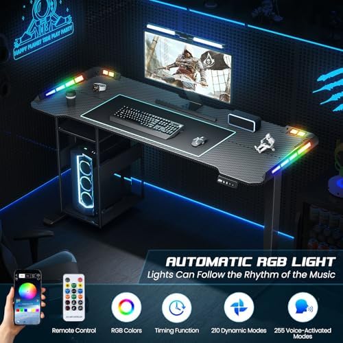 55" x 24" Electric Gaming Standing Desk with LED Lights & Host Shelf - Image 5