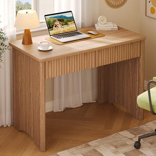 Bestier 40-Inch Fluted Wood Computer Desk with 2 Silent Drawers, Light Wood by Bestier