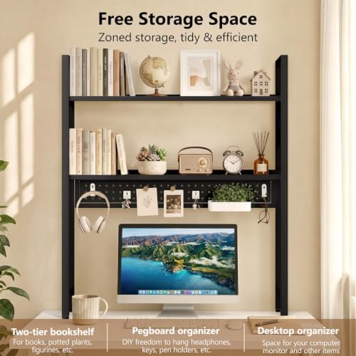 Brakki 2-Tier Desk Shelf, Desk Hutch Bookshelf with Pegboard and Hook Dorm - Image 5