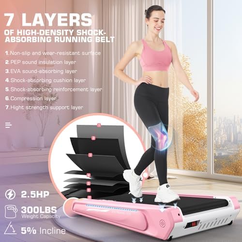 FUNMILY Smallest Walking Pad with 5% Incline, 2 in 1 Under Desk Treadmill for Home Office, 2.5 HP Mini Compact Walking Treadmill, Installation-Free/300lbs Weight Capacity/Unique Lighting Design - Image 3