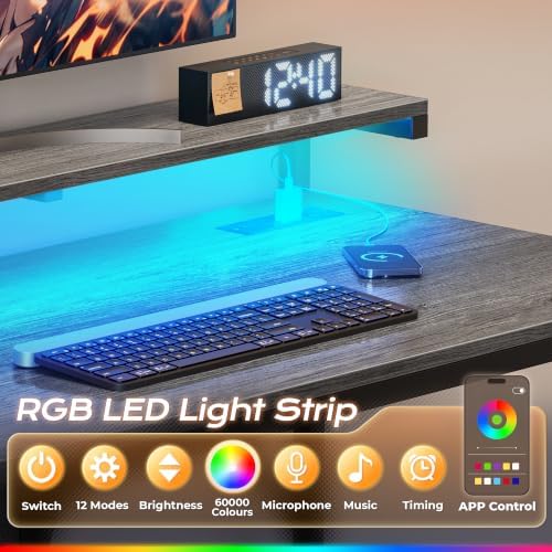 PRAISUN 39.4 Inch Gaming Desk with LED Lights & Power Outlets - Image 6