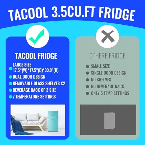 Small Refrigerator with Freezer Double Door Mini Fridge Adjustable Glass Shelves, Detachable Handle,7 Level Temperature Control Fridge for Dorm, Office, Apartment Blue - Image 5