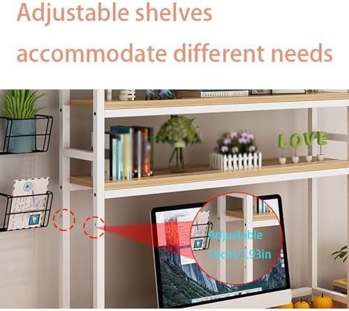 Desk Hutch Shelf Dorm Adjustable 3 Tier Countertop Desktop Bookshelf, Metal Hutch Bookcase Organizer for Office Computer Desk(White Frame,75cm/29.5in) - Image 7