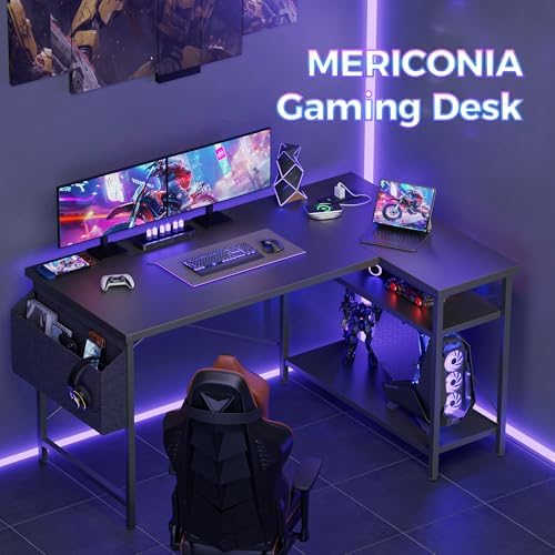 Mericonia 55 inch L Shaped Gaming Desk, Large Corner Desk with Shelves - Image 3