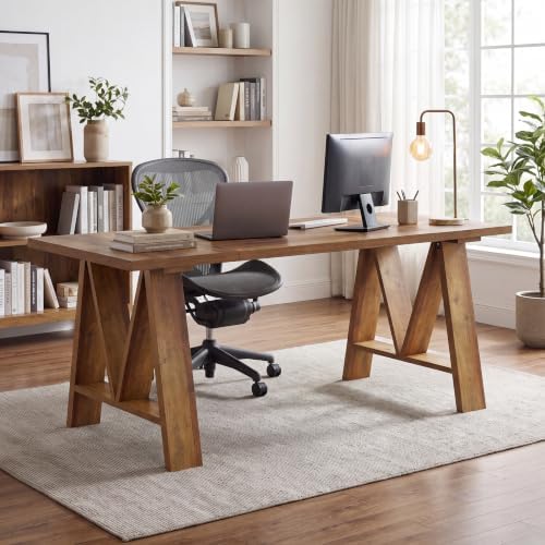 Tribesigns 63" Farmhouse Executive Desk with Sturdy Legs, Brown - Image 3