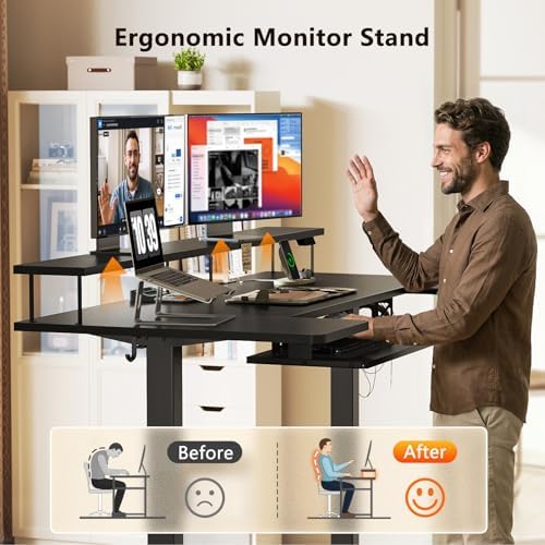 OffiGo 63 Inch U Shaped Electric Standing Desk with Keyboard Tray, Black - Image 6