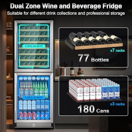 Velivi 24''Wine and Beverage Refrigerator 2 IN 1 Dual Zone Tall Wine Cooler - Image 2