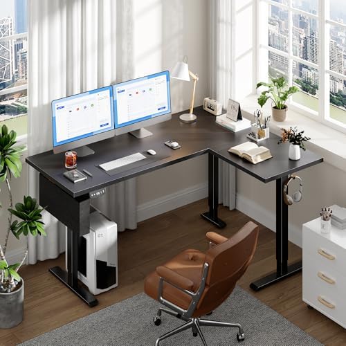 Korfile 63" L Shaped Standing Desk Height Adjustable Memory Presets - Image 2