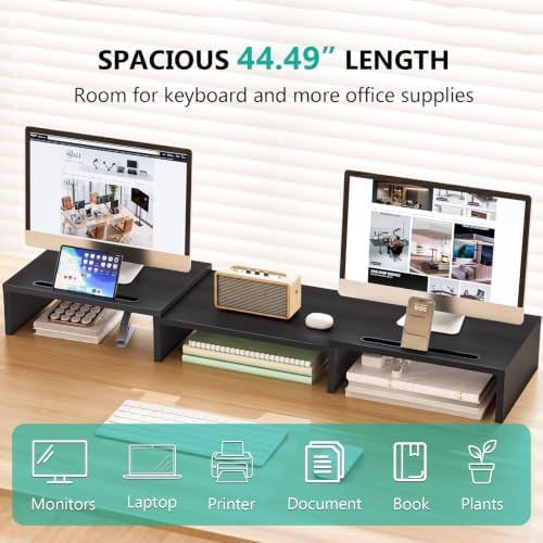 WALI Extra Long Wooden Dual Monitor Stand Riser with 2 Slots, up to 22lbs - Image 2