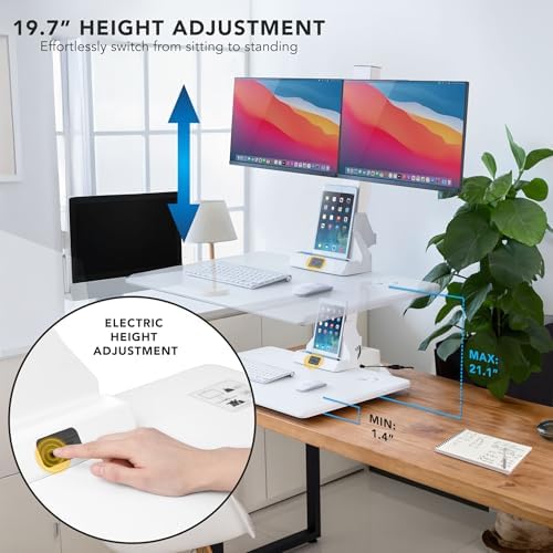 Mount-It! Electric Standing Desk Converter, Motorized Sit Stand Desk Riser with Dual Monitor Mounts, Adjustable Height Ergonomic Workstation with 28” Wide Platform and Tablet/Phone Slot, White - Image 4
