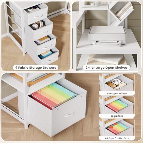 61.4" Computer Desk with Bookshelf, 5 Drawers, Desk with Hutch, Outlet, LED - Image 6
