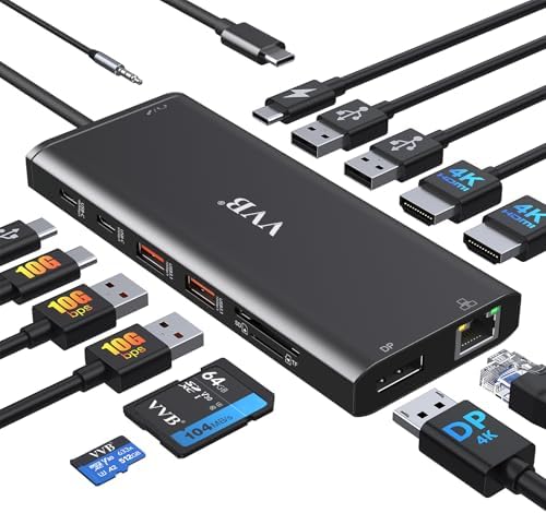USB C Laptop Docking Station Dual Monitor 14 in 1 USB C Hub Multi Adapter by VVB