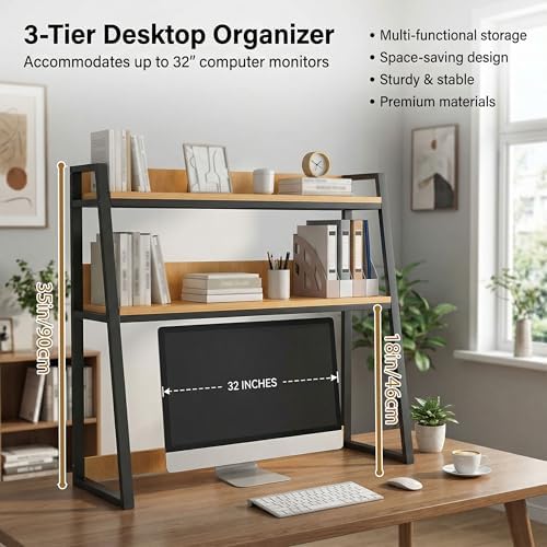 2-Tier Dorm Desk Hutch,Ladder Desktop Bookshelf,2-Tier Computer Desktop Bookcase,Desk Hutch Top Only，Organizer Shelf,Multipurpose Display Rack (Black, 37x13x35inch 129.99) - Image 6