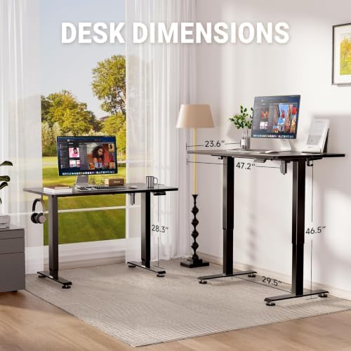Veken 47.2 Inch Large Electric Standing Desk, Gaming Table, Black - Image 3