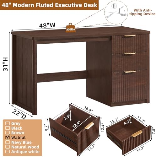 LEYAOYAO Office Desk 48" with 3 Drawers Storage File Cabinet - Image 2