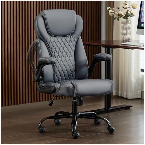 amseatec Big and Tall Office Chair, Flip-Up, Executive Desk Chair, Grey by AMSEATEC