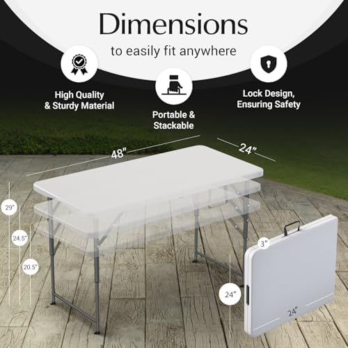 6 Feet Foldable Table with Built in Handle & Steel Legs | Heavy Duty Portable | Perfect for Party, Dining, Wedding, Events, Picnic Indoor, Outdoor, Camping, Temporary (White, 4 FT - 10 PACK) - Image 3