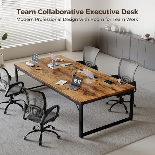 Mericonia 63x28 Inch Computer Desk w/Power Outlets, 1.2" Thick Office Table - Image 3