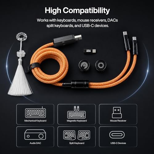 Angry miao Split Dual 8K Gaming Cable AM Edition 1.4m (4.6ft), High-Speed Dual Connection, Low Latency, Compatible with USB Type-C Devices, Durable Mesh Silver-Plated Wire - Starburst Orange - Image 6