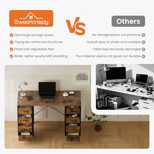 Sweetcrispy 47" Computer Desk with 8 Drawers, Home Office Desks, Brown - Image 5