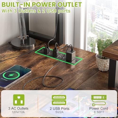 Besiost 48" Small L Shaped Desk Gaming Desk with Power Outlets & Led Lights - Image 3