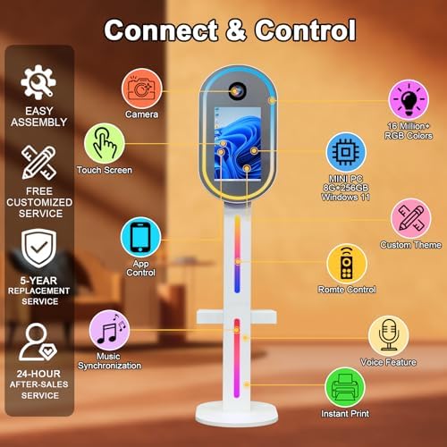 Oval DSLR Photo Booth with Camera and Printer, Built-in Mini PC Selfie Mirror Photo Booth with 15.6 inch Touch Screen RGB Lights for Wedding Party Events Rental Christmas (White) - Image 2