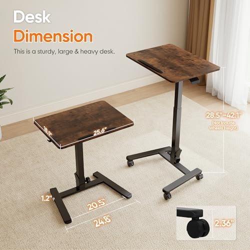 Monomi 25“ Mobile Folding Desk,Pneumatic Sit-Stand Table,No Assembly,Brown - Image 2