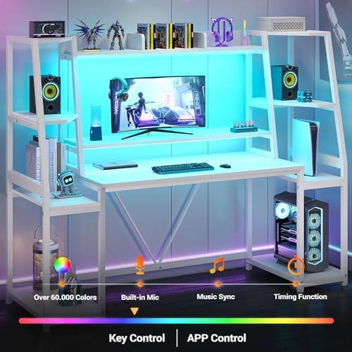 SEDETA 65.7'' Gaming Desk with LED Lights, Hutch and Storage Shelves, White - Image 5