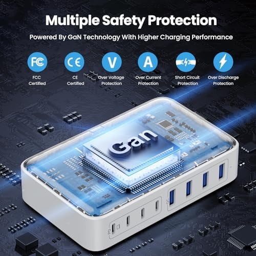 USB C Charger 200W USB C Charger Block,Upgraded GaN III 8-Port Fast Charging Station Hub,PD 65W Laptop Charging Adapter Compatible with MacBook Pro/Air,DELL,Steam Deck,iPhone 16/15/14,Galaxy S23/22 - Image 4