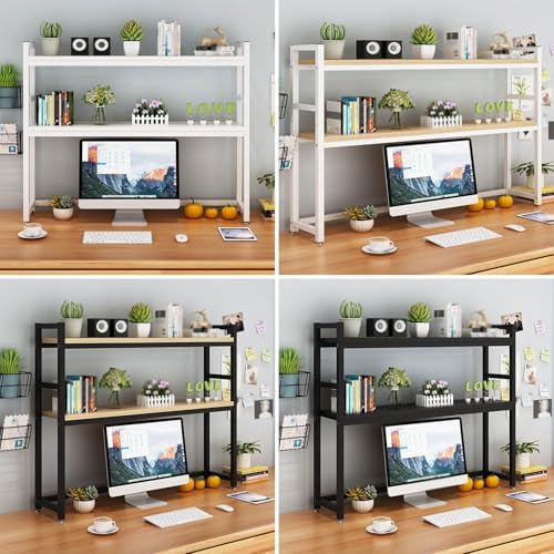 Desk Hutch Shelf Dorm Adjustable 3 Tier Countertop Desktop Bookshelf, Metal Hutch Bookcase Organizer for Office Computer Desk(White Frame,75cm/29.5in) - Image 3