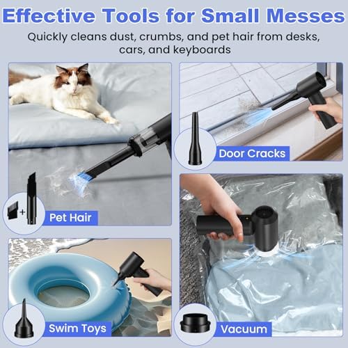 Car Vacuum Portable Cordless with 16000PA Ultra Suction 4-in-1 Foldable ​Air Duster & Brushless Motor Rechargeable Handheld Vacuum for Pet Hair, Car Seats, Home & Office Cleaning - Image 6