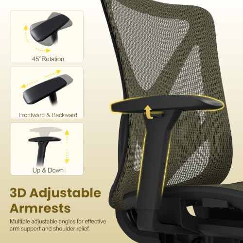 Ergonomic Office Chair, Mesh Computer Desk Chairs with BIFMA X5.1 Certified, Adjustable Lumbar Support, 3D Arm, Tilt Back, Wide Seat, Comfy Swivel Work Task Chair for Company and Home (Satin Gold) - Image 5