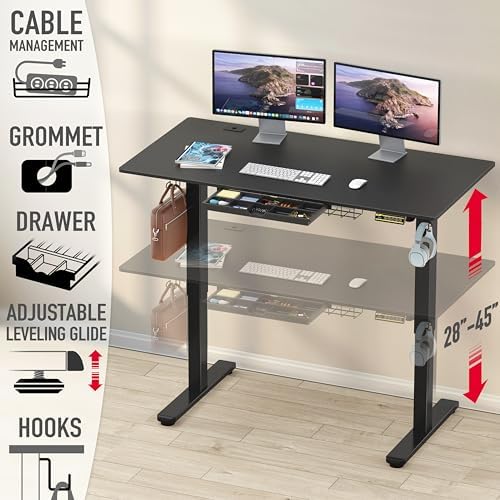 SHW 55 x 28 Electric Height Adjustable Standing Desk w/Drawer, Black - Image 4