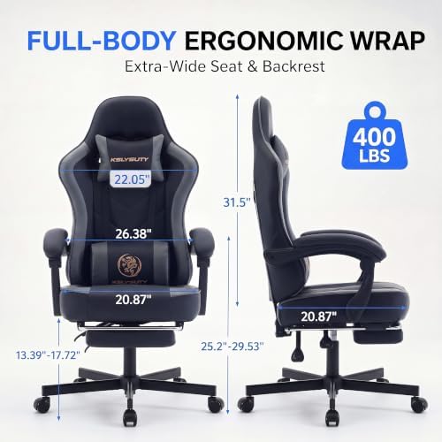 Desk Computer Gaming Chair - High Back Ergonomic Office Chair with Footrest and Lumbar Support, Swivel Comfy Home Gamer Video Game Chairs with Pocket Spring Cushion for Adults (Grey Leather) - Image 3