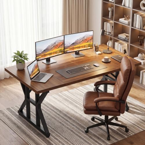 YOUDENOVA 71 Inch Executive Desk, Large Computer Office Desk Workstation with Thick Desktop & Heavy Duty Metal Legs, Modern Industrial Wood Writing Study Table for Home Office (Deep Brown/Black) - Image 3