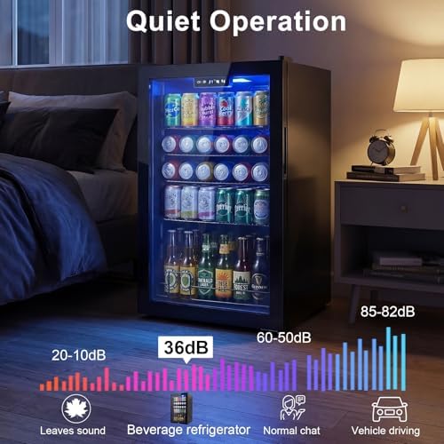 20 Inch Beverage Refrigerator, Mini Fridge with Glass Door for Soda Beer–130 Can Small Fridge for Home Office Bar, 3.4 Cu.Ft Drink Cooler with Reversible Door, Digital Temperature Control,Black - Image 4