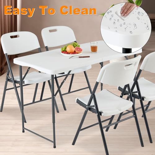 4ft Folding Table, Portable Fold-in-Half Adjustable Height Utility Table for Indoor/Outdoor Use, Durable HDPE & Steel, Stable & Lightweight, Multi-Purpose, White - Image 5