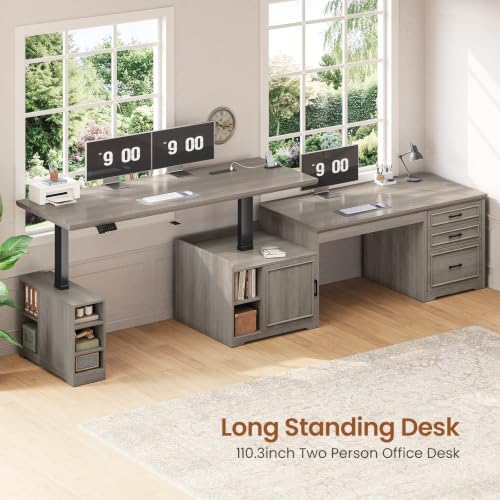 SEDETA Farmhouse L Shaped Standing Desk with Storage for Home Office, Grey - Image 4