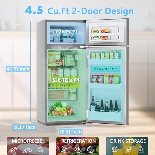 COWSAR 4.5 Cu.Ft Mini Fridge With Freezer for Bedroom Office, Grey - Image 2